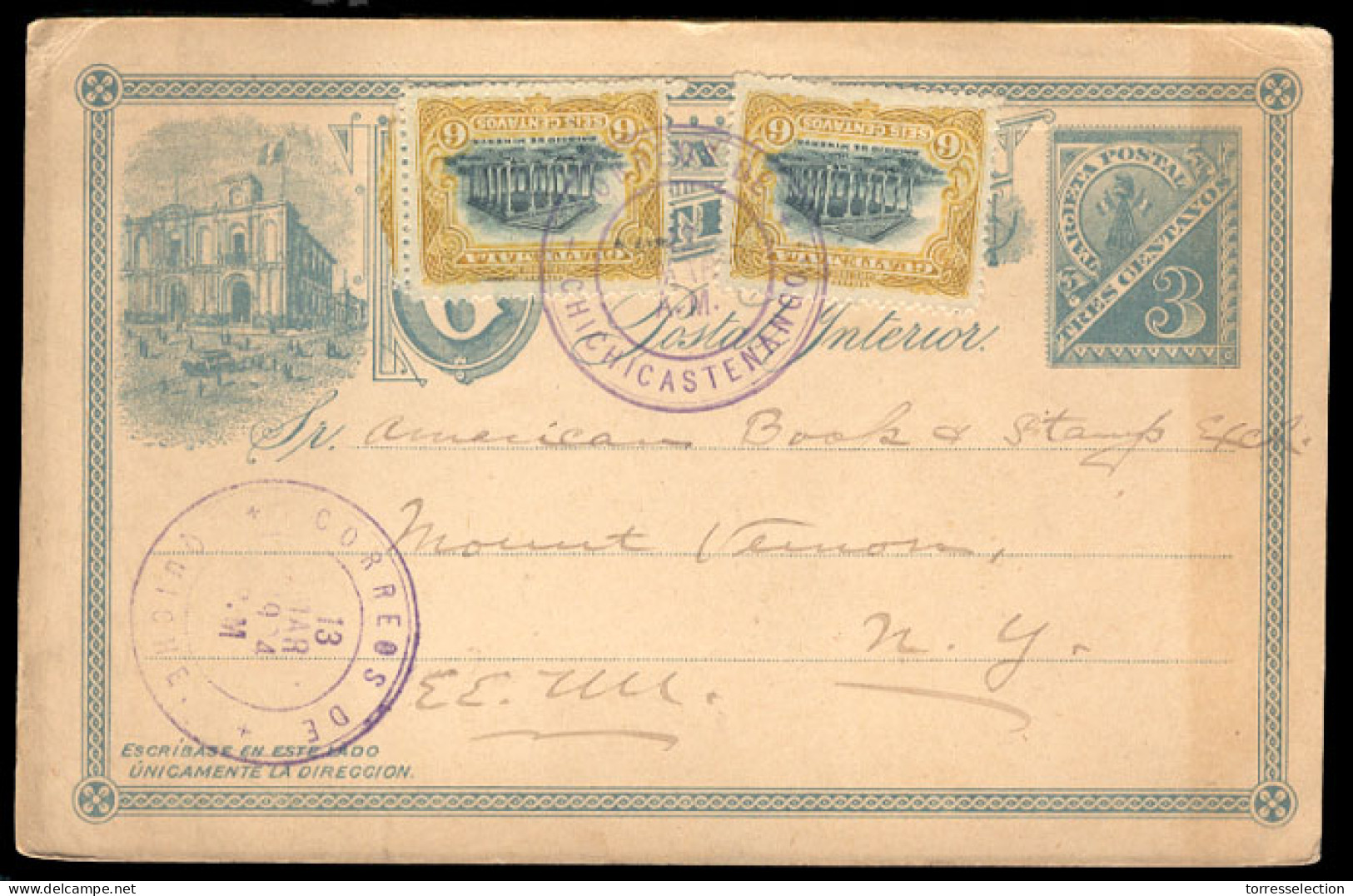 GUATEMALA. 1904. Chichicastenango To NY-USA. 3c Light Blue Stationery Card + 2 Conmemorative Adtls. Fine Cds's. Via Quic - Guatemala