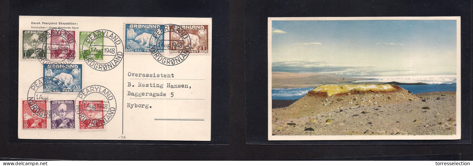 GREENLAND. 1948 (1 Aug) Pearyland - Nyborg, Denmark. Color Multifkd Card Usage. VF. - Sonstige & Ohne Zuordnung