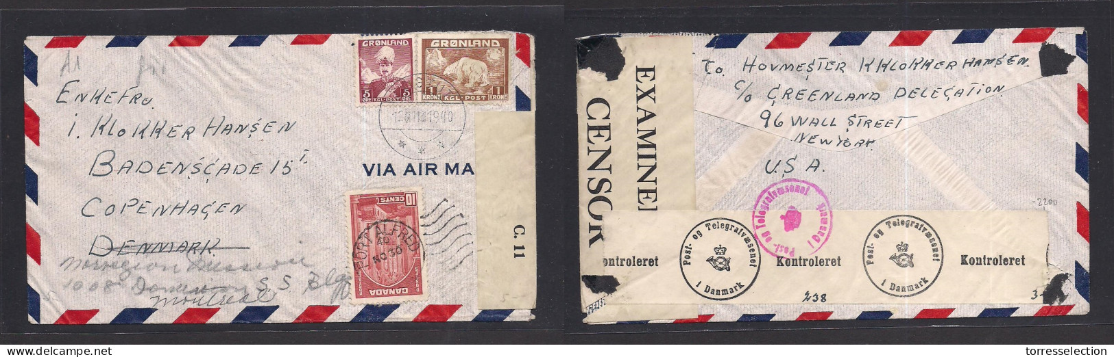 GREENLAND. 1940 (12 Nov) Vingtut - Denmark, Cph, Fwded To Montreal, Canada. The Early Provisional WWII Period Post After - Sonstige & Ohne Zuordnung