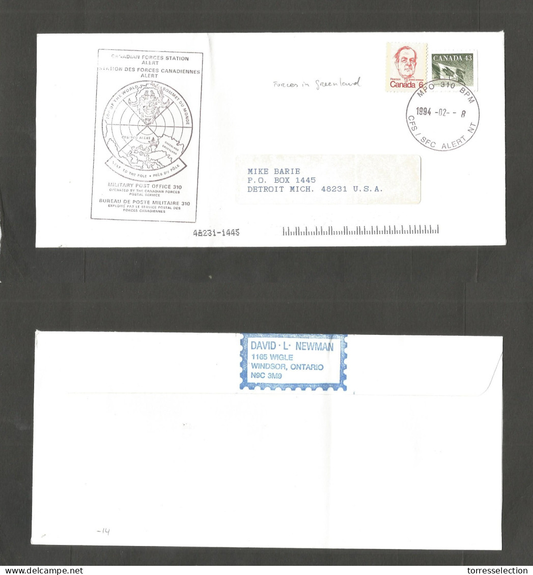 GREENLAND. 1994 (8 Feb) Canadian Forces. HPO 310 BPM. CFS / SFC Alert N5. Fkd + Cacheted Envelope To USA. Special Cachet - Sonstige & Ohne Zuordnung
