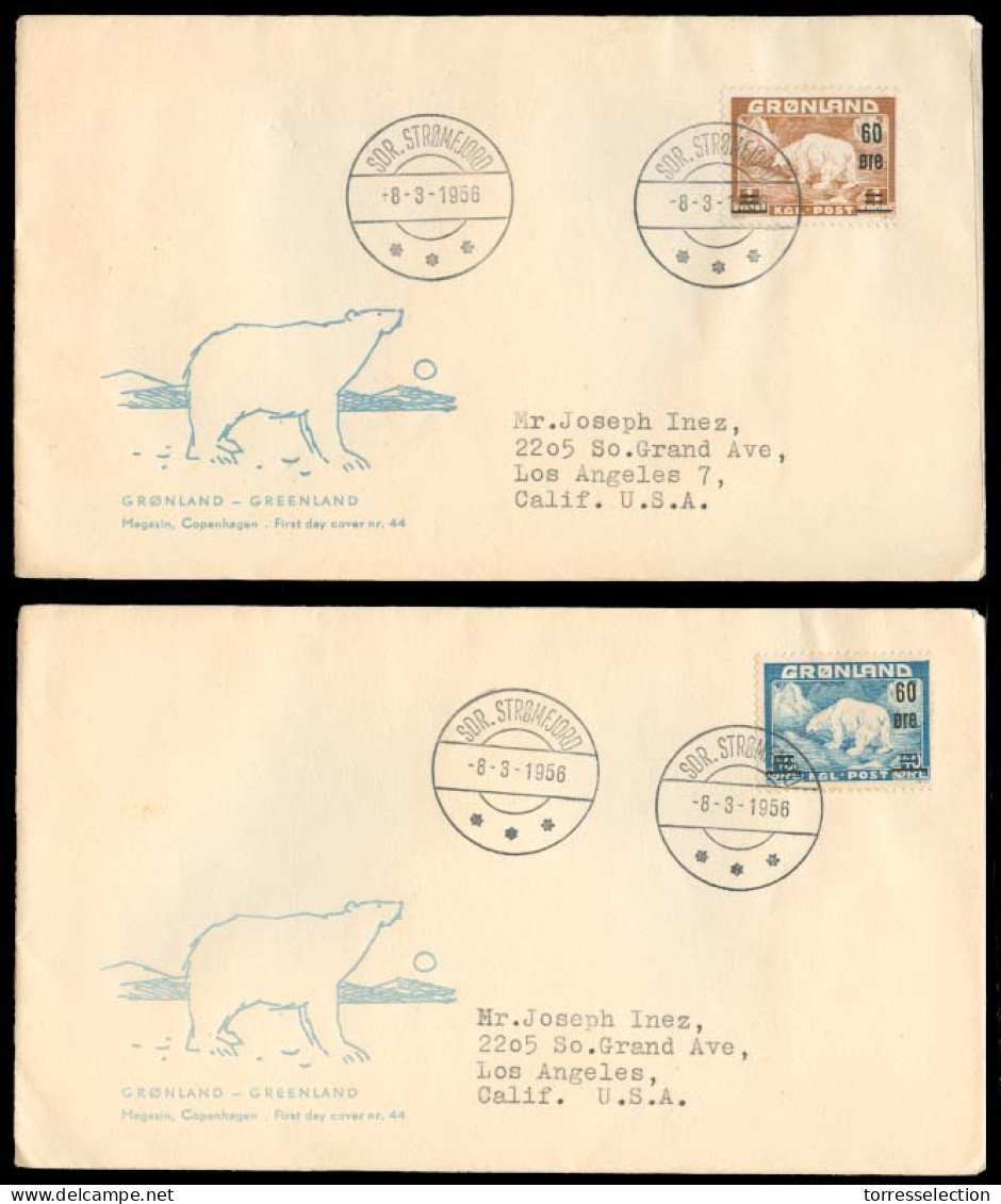 GREENLAND. 1956 (8 Mar). Sor Tromfjard - USA. 2 Bear Ovptd Fkd Envs. 60 O / 1 Kr + 40 Ore. Fine. - Sonstige & Ohne Zuordnung