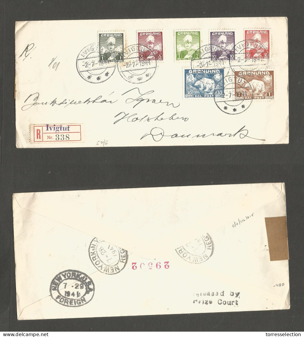 GREENLAND. 1941 (12 July) Ivigtut - Denmark, Holshaun. Registered Multifkd Envelope, Unsealed Via NYC (28-29 July) As En - Sonstige & Ohne Zuordnung