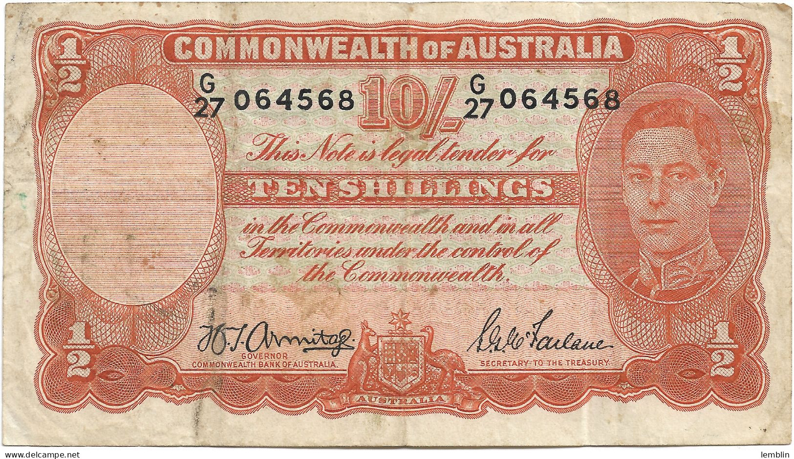 AUSTRALIE - 10 SHILLINGS GEORGE VI 1942 - Tweede Wereldoorlog Uitgaven