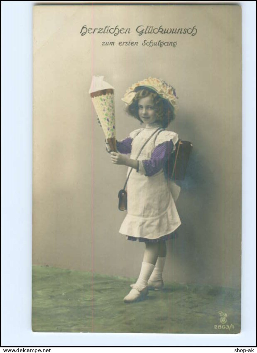 Y16170/ Einschulung Schule Mädchen Mit Schultüte Foto AK 1914 - Eerste Schooldag