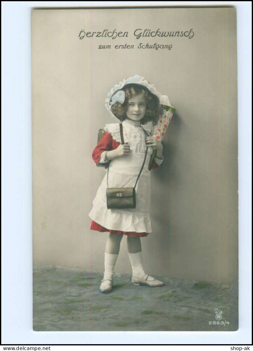 Y16171/ Einschulung Schule Mädchen Mit Schultüte Foto AK 1912 - Children's School Start