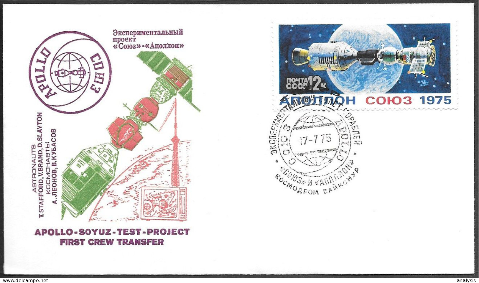Soviet Space Cover 1975. ASTP Apollo - Soyuz Crew Transfer. Baikonur Cosmodrome - UdSSR