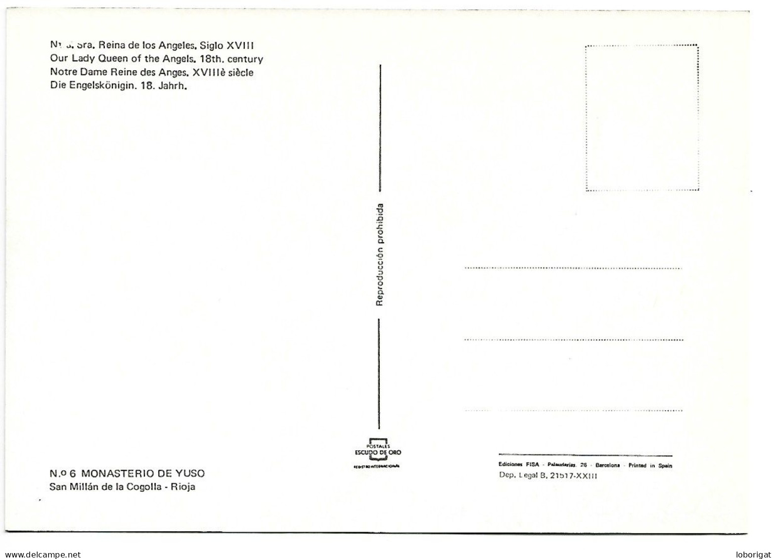 NUESTRA SEÑORA REINA DE LOS ANGELES (S.XVIII).- MONASTERIO DE YUSO.- SAN MILLAN DE LA COGOLLA / LA RIOJA.- ( ESPAÑA ) - La Rioja (Logrono)