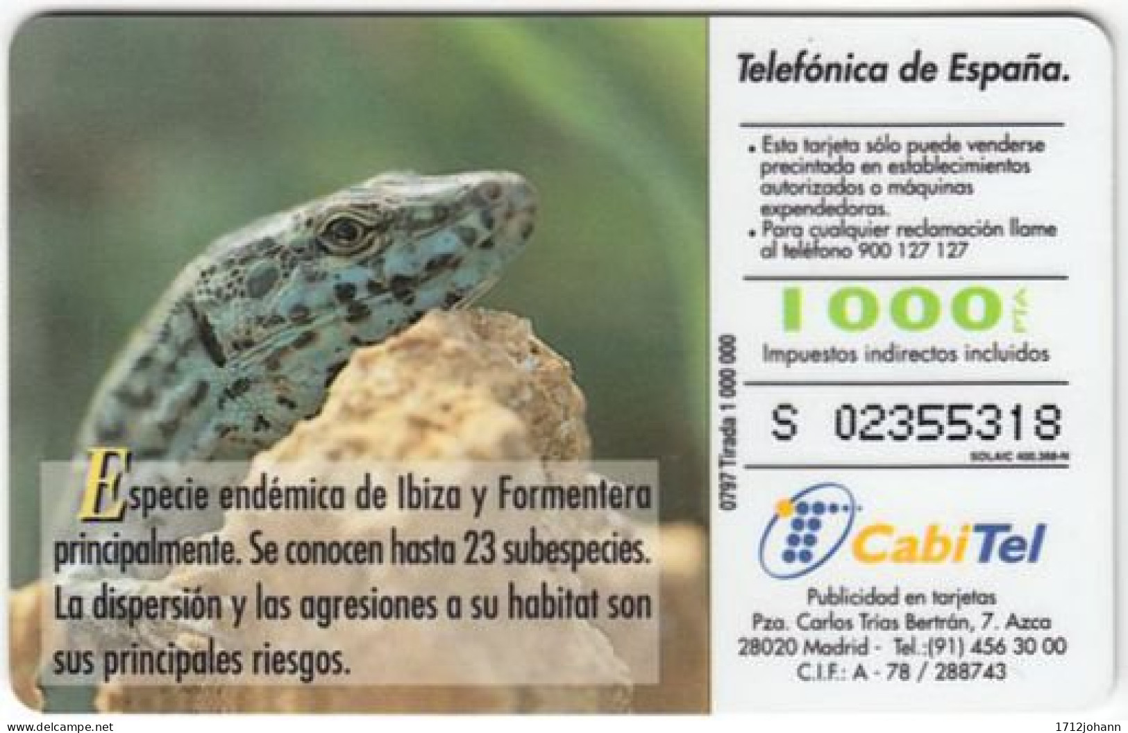 SPAIN A-484 Chip CabiTel - Animal, Lizard - Used - Emissions Basiques