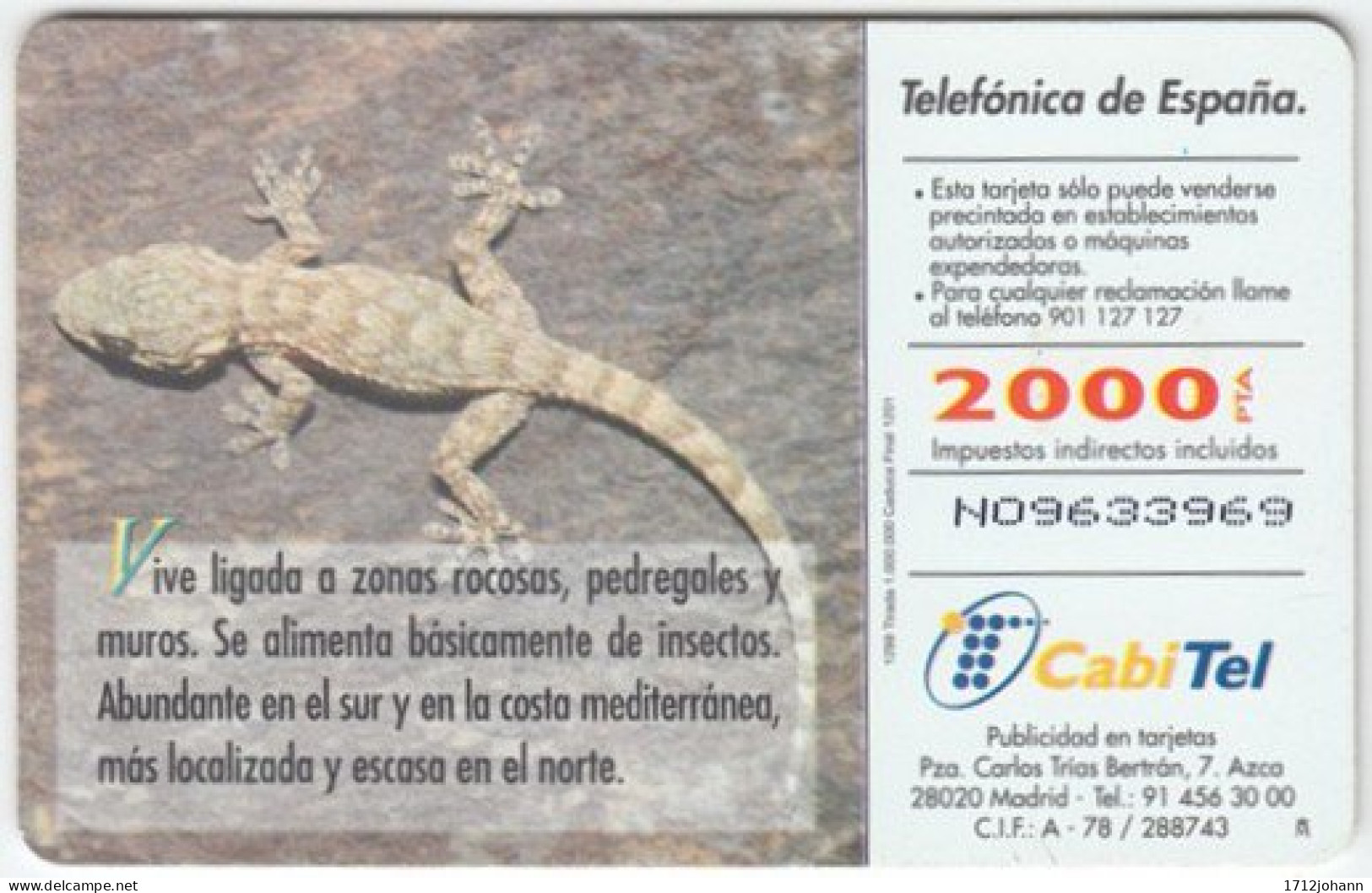 SPAIN A-515 Chip CabiTel - Animal, Lizard - Used - Basisuitgaven