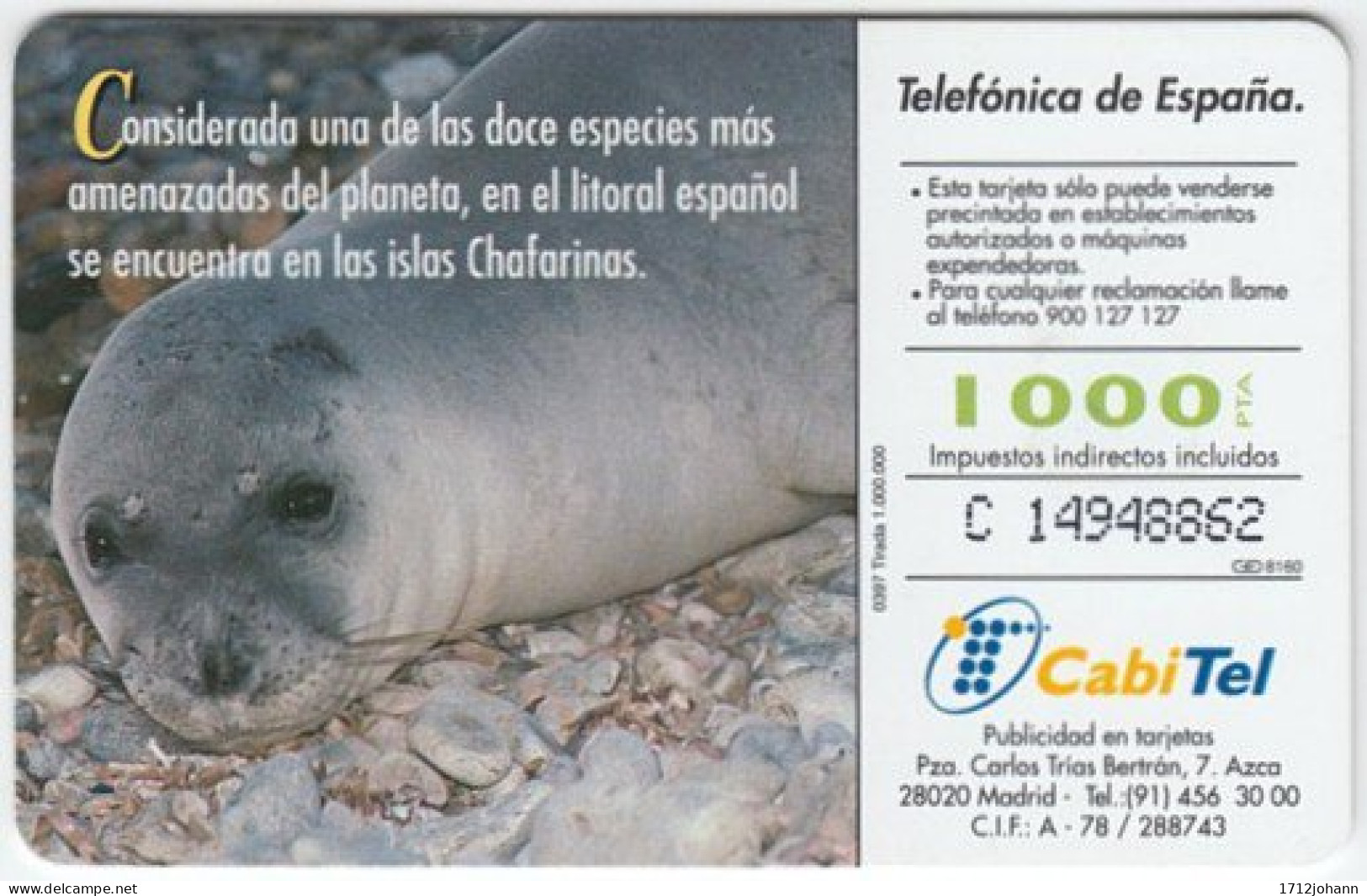 SPAIN A-528 Chip CabiTel - Animal, Sea Life, Seal - Used - Basisausgaben