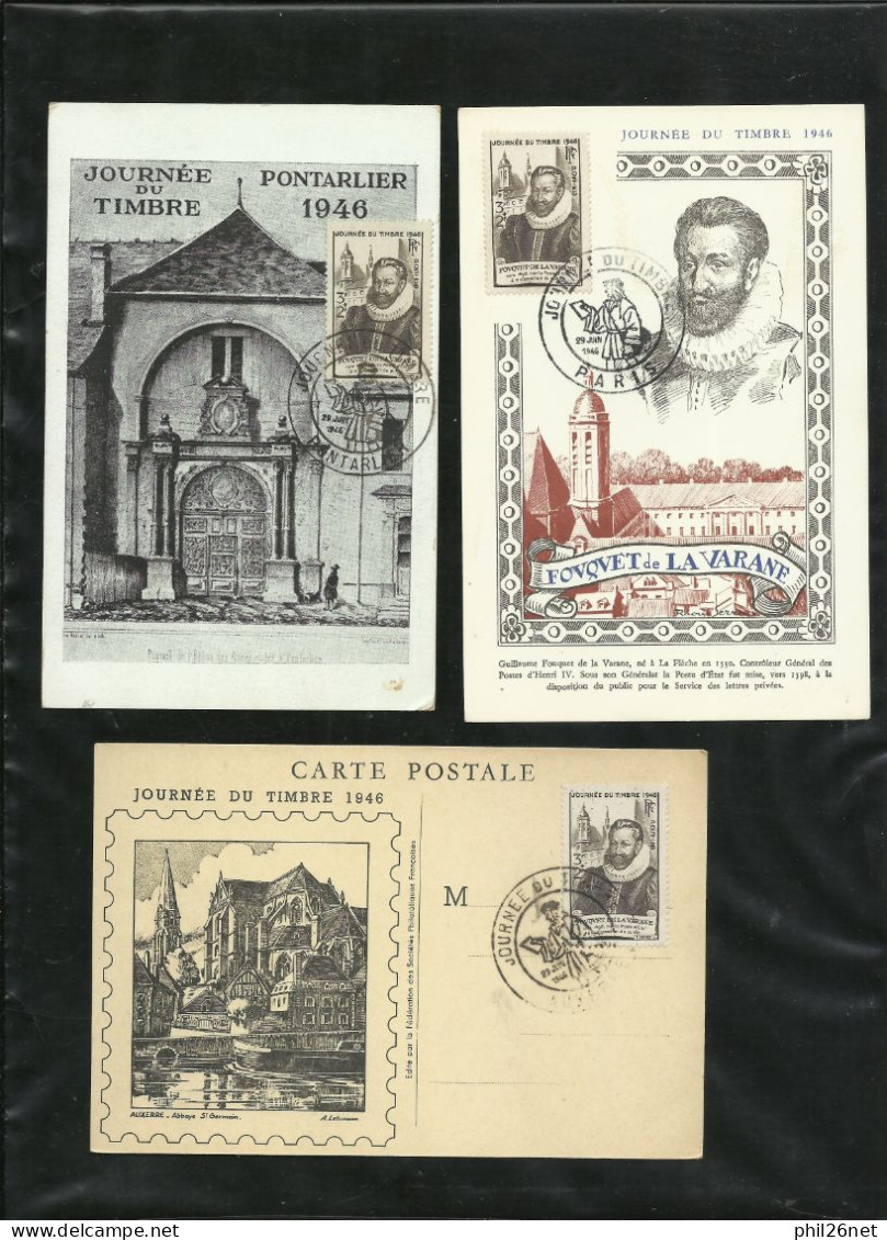 3 Cartes Postales FDC  Paris Auxerre Pontarlier N°754 Fouquet Cachets J.T.  Le 29/06/1946 B/TB Voir Scans  Soldé  ! ! ! - ....-1949