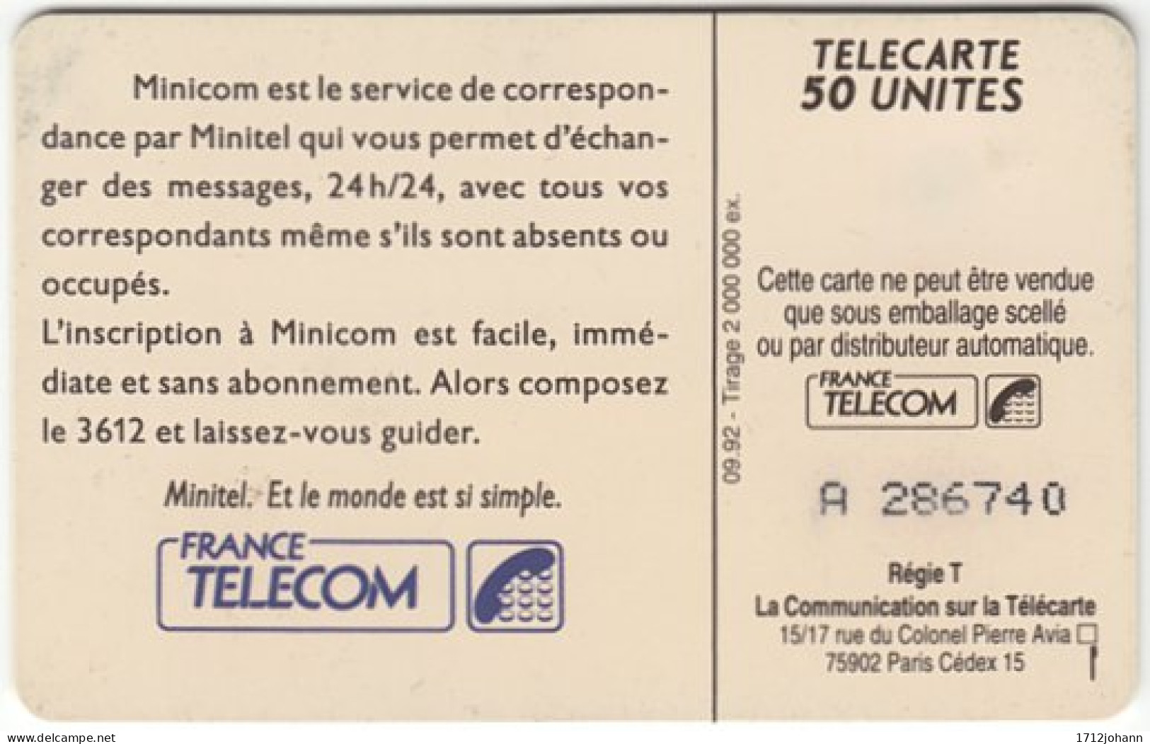 FRANCE C-068 Chip Telecom - Used - 1992