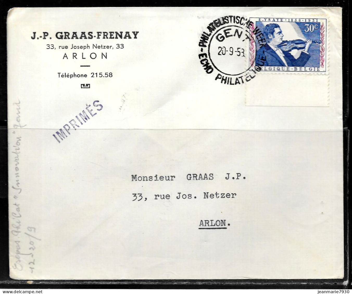 CC98 - BELGIQUE - LETTRE DE GAND DU 20/09/58 - Storia Postale