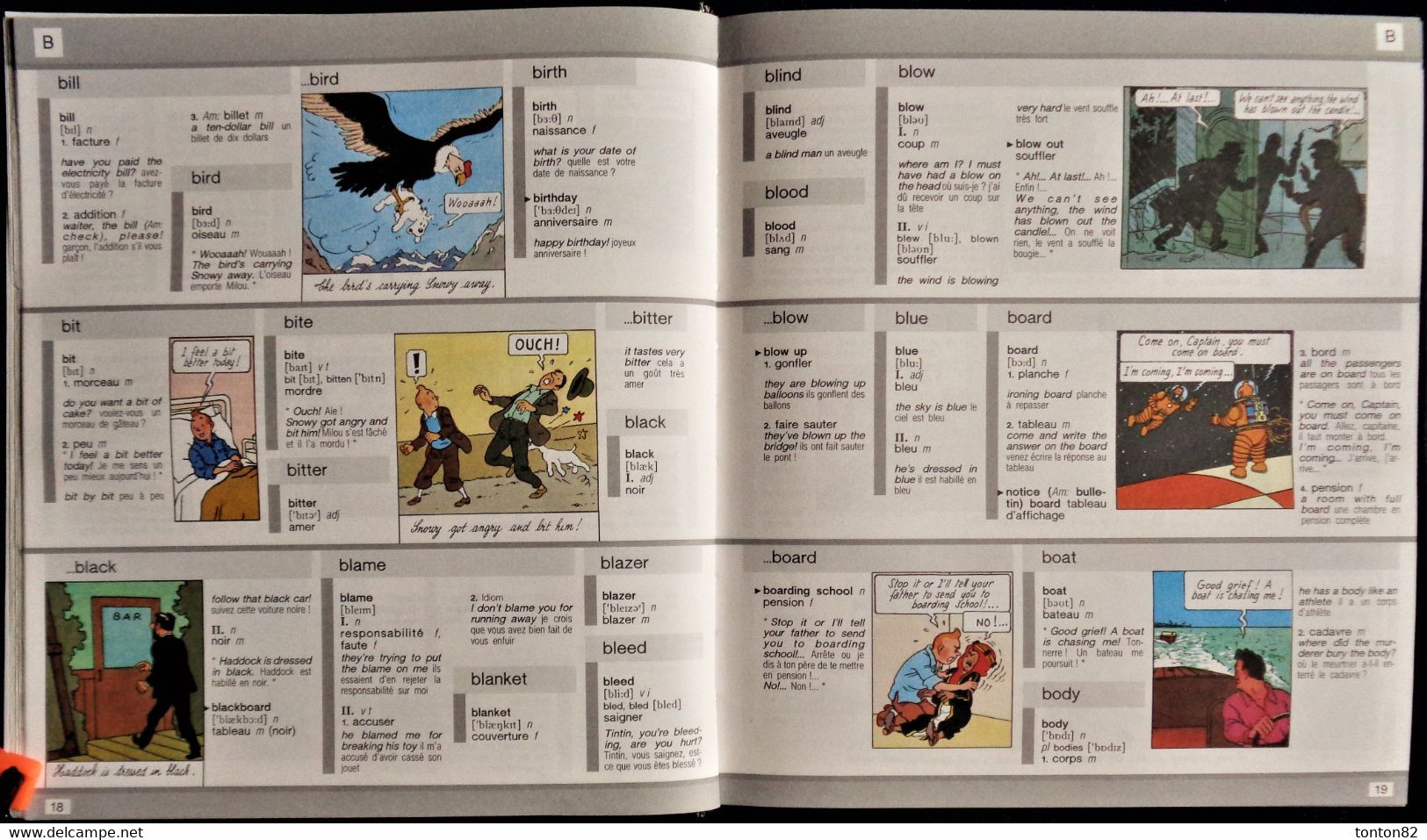 HARRAP'S - TINTIN au Pays des MOTS - Dictionnaire Illustré Anglais / Français - Français / Anglais - ( 1989 ) .