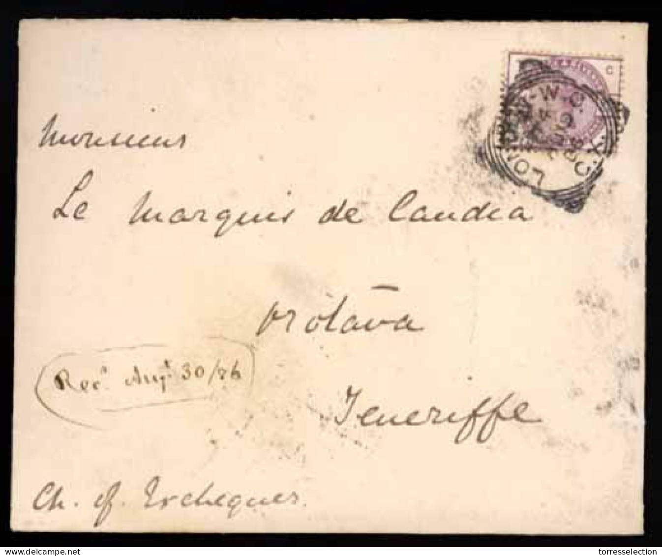GREAT BRITAIN. 1886, London To Canary Islands/Spain. 2 1/2d.frkd.env.F. - ...-1840 Voorlopers