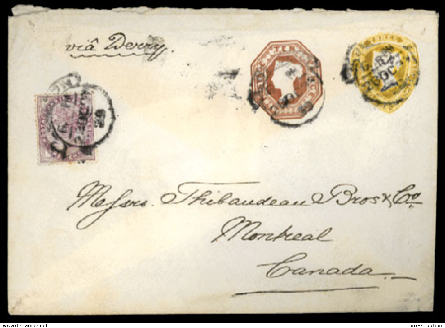 GREAT BRITAIN. 1897. London To Canada. Unusual Stationary Envelope. 2 Prints + 2 Stamps. - ...-1840 Voorlopers