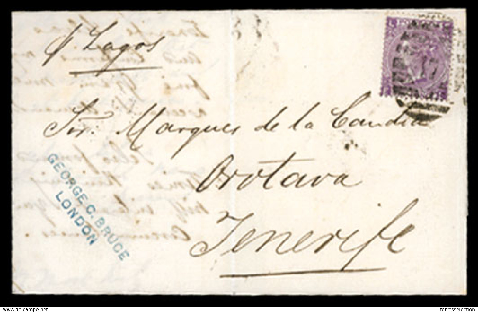 GREAT BRITAIN. 1868. SG 83/108. London To Canary Islands. EL. 6d. - ...-1840 Préphilatélie