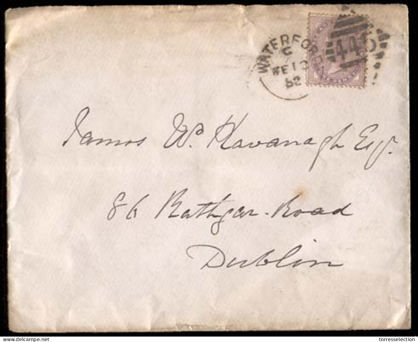 GREAT BRITAIN. 1882 (Feb 12) Waterford To Dublin (Feb 13) Envelope Franked QV 1d Lilac 14 Pearls In Each Corner (SG 170, - ...-1840 Voorlopers