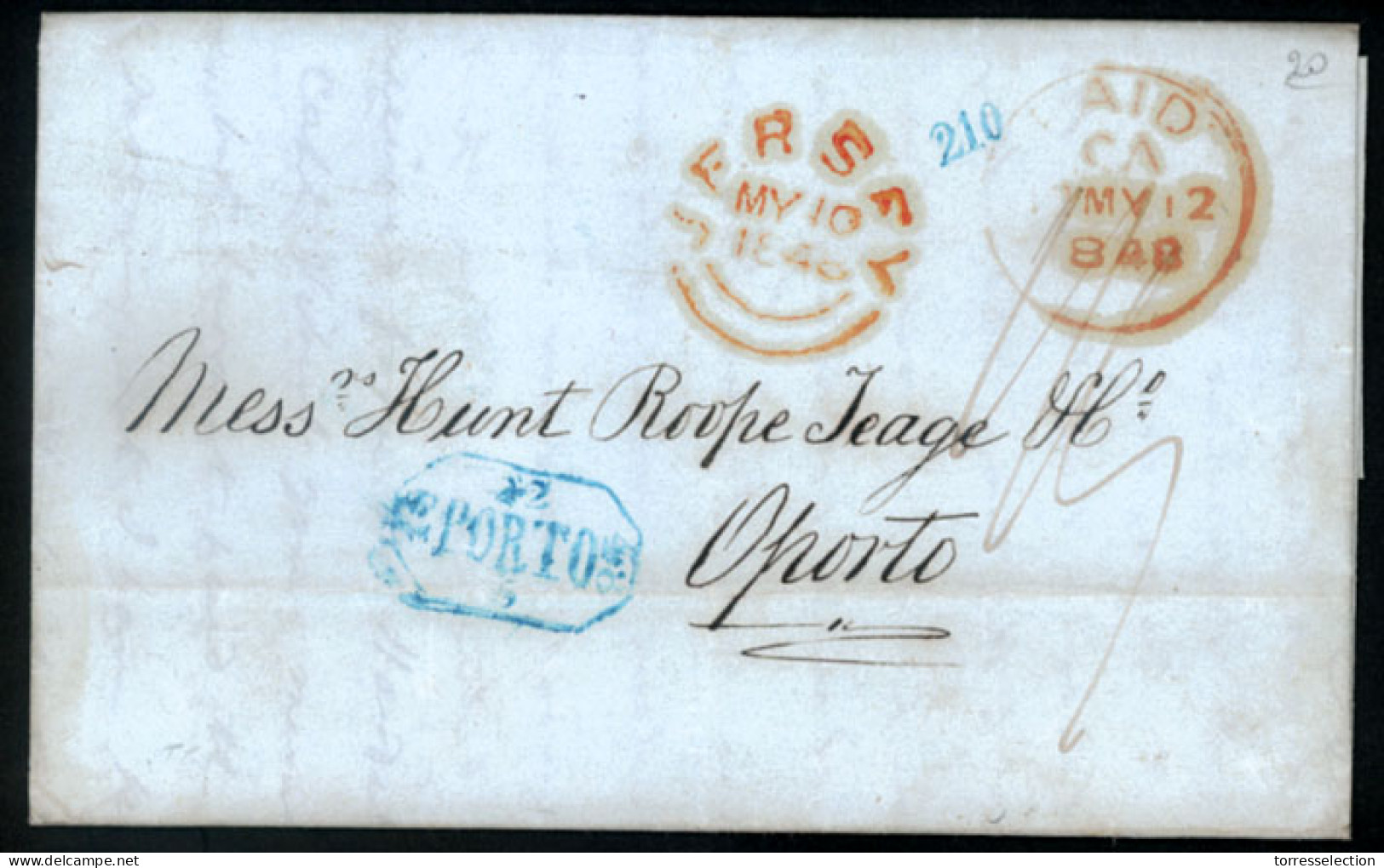 GREAT BRITAIN. 1848 (10 May). GREAT BRITAIN - CHANNEL ISLANDS. Jersey To Portugal. EL. Large Letters Red Cds (xxx) Perfe - ...-1840 Préphilatélie