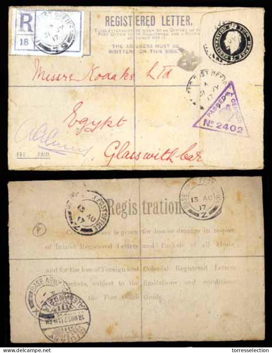 GREAT BRITAIN. 1917. WWI.  Registered Stationery To Egypt. Censored. F. - ...-1840 Voorlopers