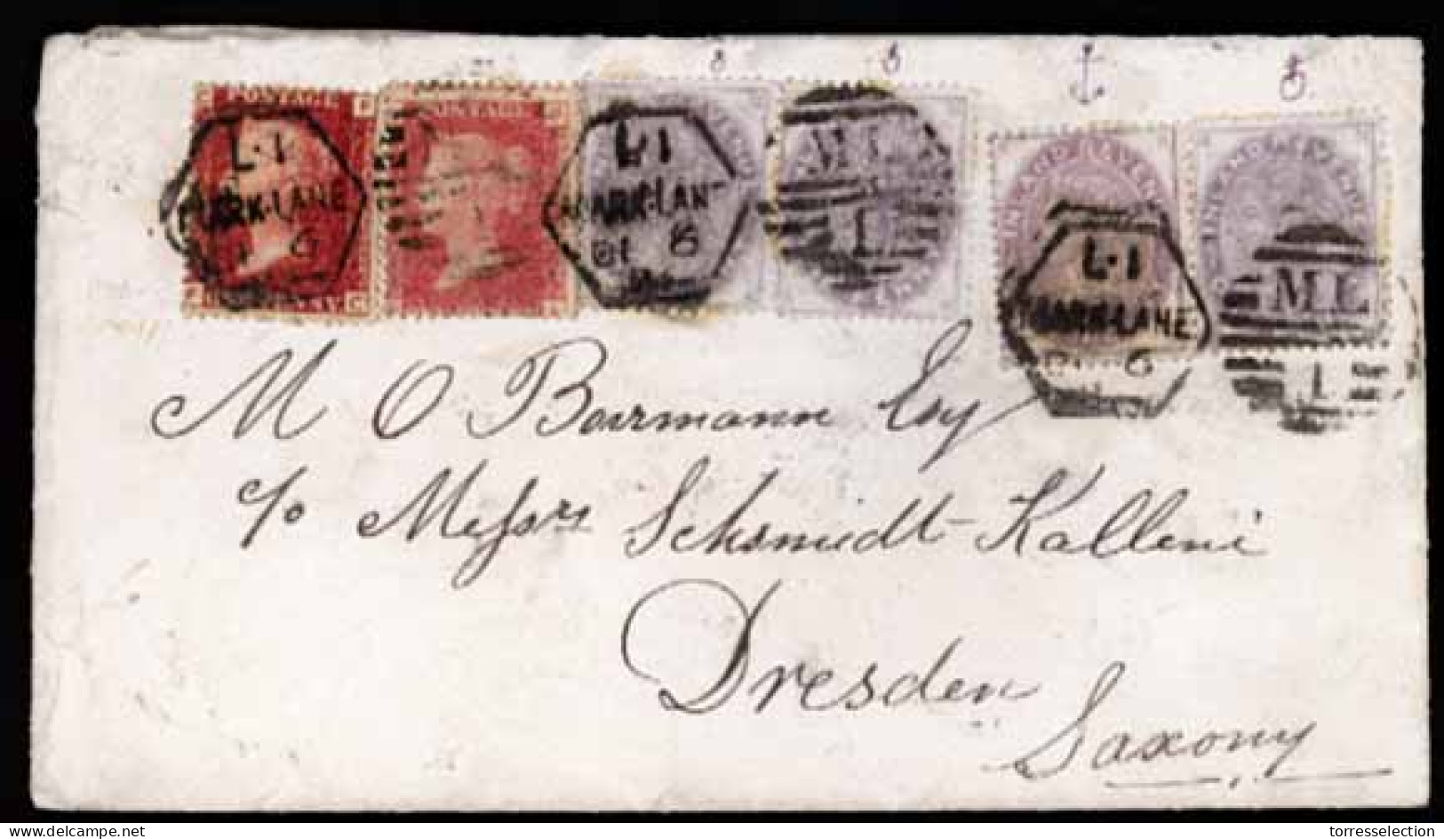 GREAT BRITAIN. 1882 (Dec 6). Unusual Cover To Dresden Franked By 2x1d Red From Different Plate Numbers, Three Postal Fis - ...-1840 Voorlopers