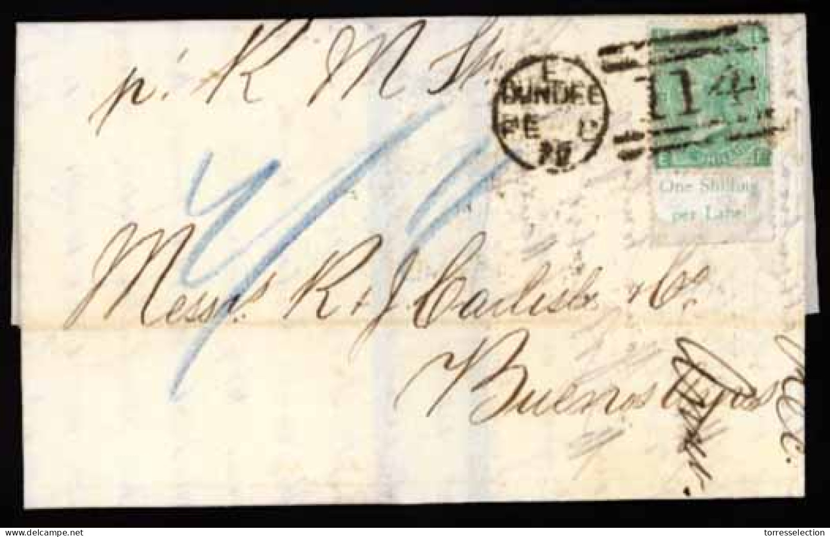 GREAT BRITAIN. 1872 (Feb 7). Entire Letter To Buenos Aires, Argentina Endorsed By British Packet Franked By Lower Margin - ...-1840 Voorlopers