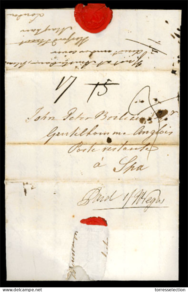 GREAT BRITAIN. 1791 (26 May). "Aston House" To A Poste Restante Address At Spa, Belgium. E.L. Showing Various Rate Notat - ...-1840 Prephilately