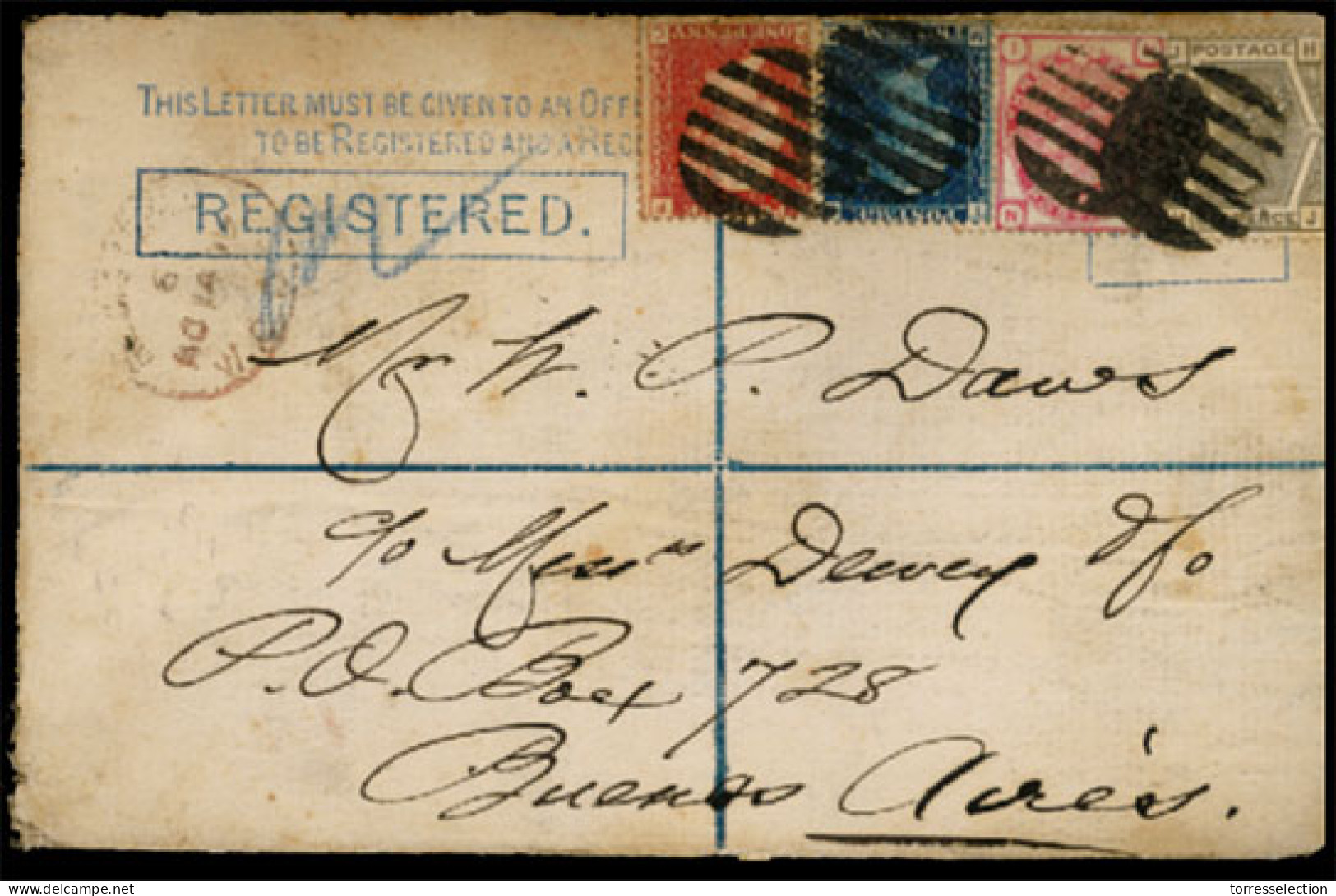 GREAT BRITAIN. 1879. (14 Nov.) 2d Registered Stationery Envelope With 1d Red, 2d Blue, 3d Rose, And 6d Grey Brown From L - ...-1840 Vorläufer