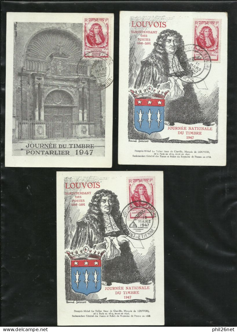 3 Cartes Postales FDC  Paris St Etienne Pontarlier N°779 Louvois Cachets J.T.  Le 15/03/1947 B/TB Voir Scans  Soldé ! ! - ....-1949