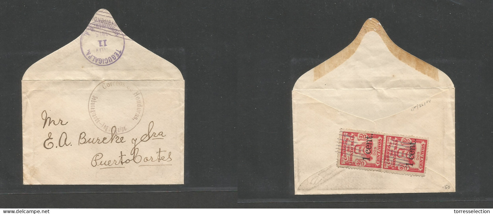 HONDURAS. 1915 (Nov) Sabana Grande, Tegucigalpa - Puerto Cortes. Internal 2c Rate Multifkd Pm Unsealed Envelope. Fine An - Honduras