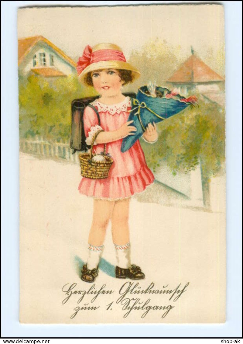 Y15644/ Einschulung Mädchen Mit Schultüte Litho Ak Ca.1930  - Children's School Start
