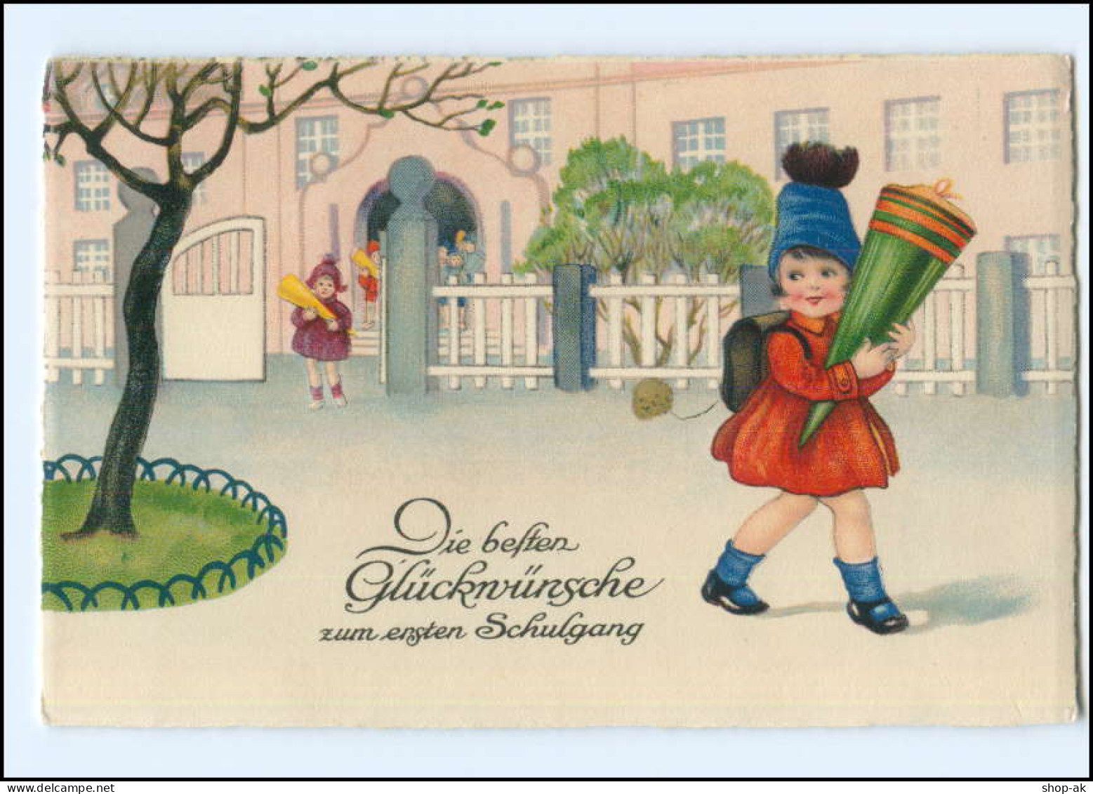 Y15643/ Einschulung Mädchen Mit Schultüte Litho Ak Ca.1930  - Einschulung