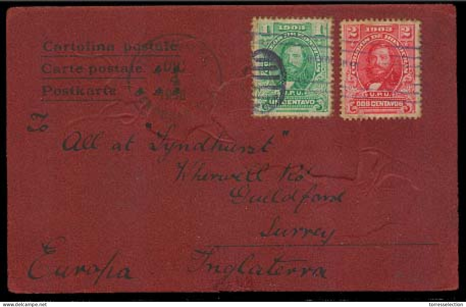 HONDURAS. 1906 (4 Dec). Tegucigalpa - UK. Fkd Art Novean PPC. Fine. - Honduras