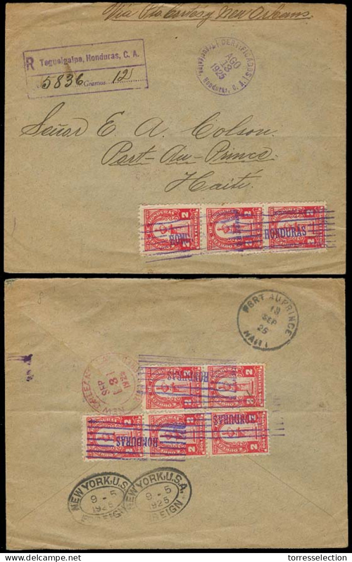 HONDURAS. 1925. Teguagalpa - Haiti. Registered Multifkd Env. Via Puerto Cortes - USA/NO. VF. 2c X10 + Caribbean Dest. - Honduras