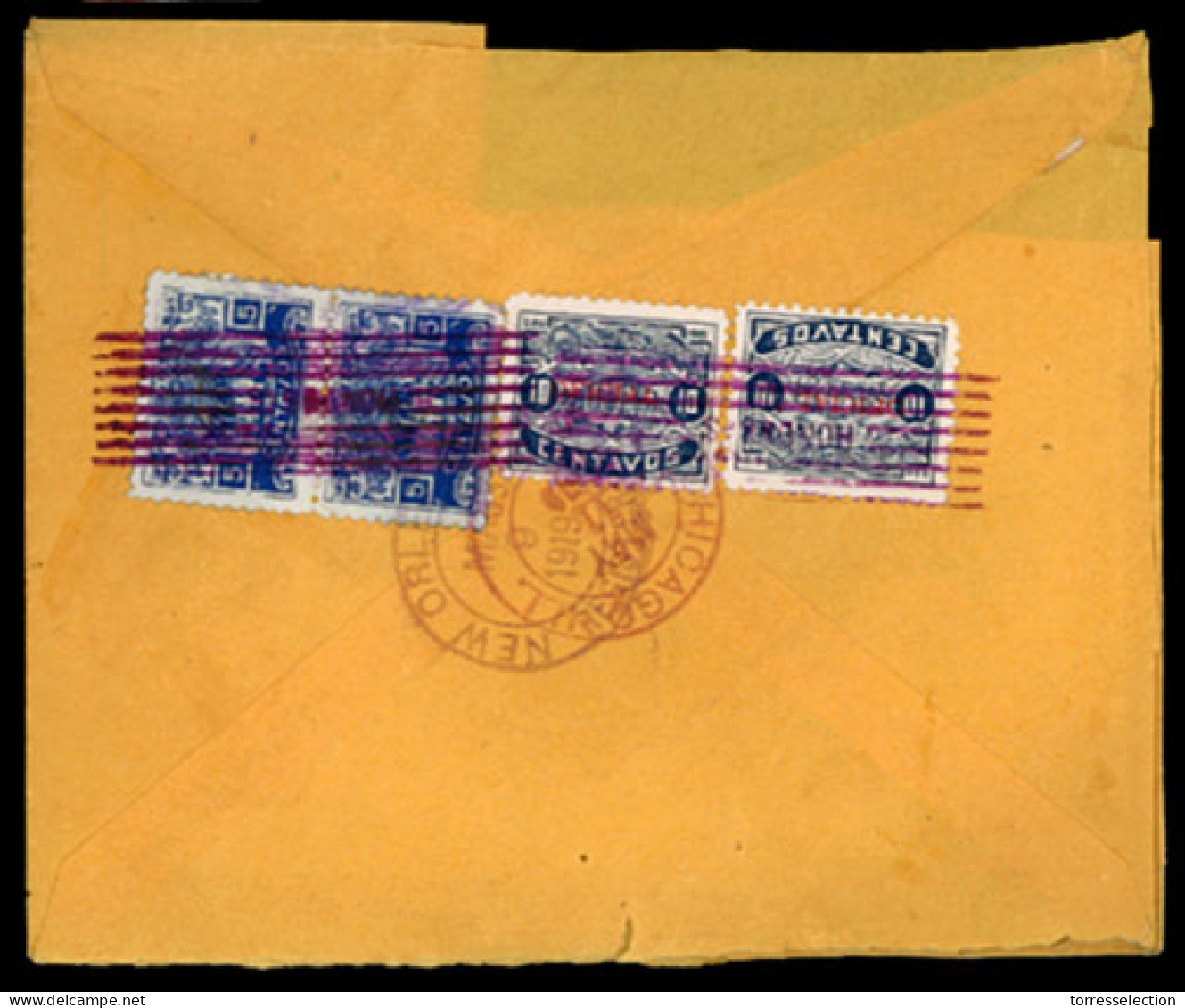HONDURAS. 1919. Tegucigalpa To USA. Registered Env.part Flap Gone Franked  4 Stamps - Honduras