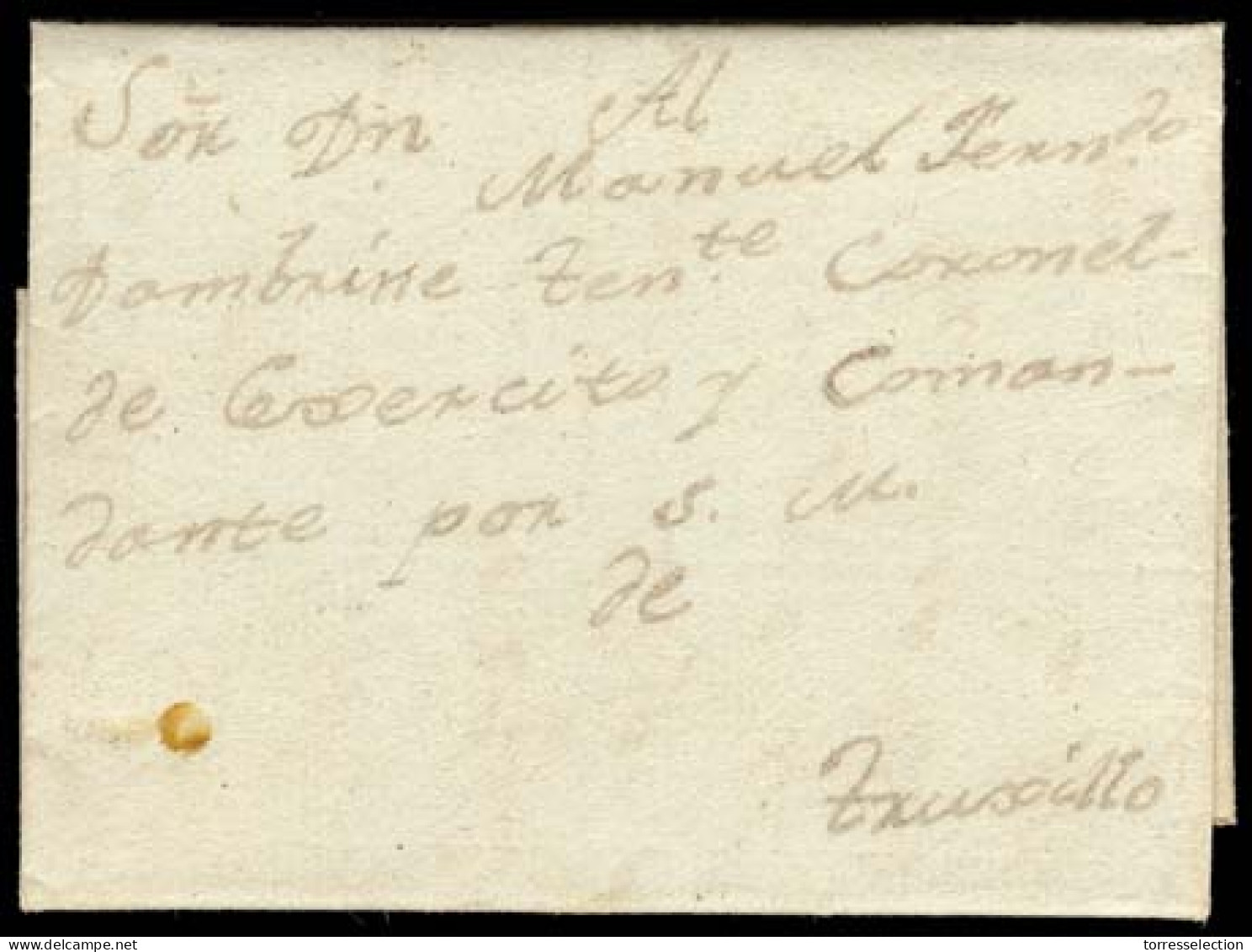 HONDURAS. 1803 (6 Oct.). Puerto De San Fernando De Onoa To Truxillo. Colonial Mail. Letter With Contains / No Mark But W - Honduras