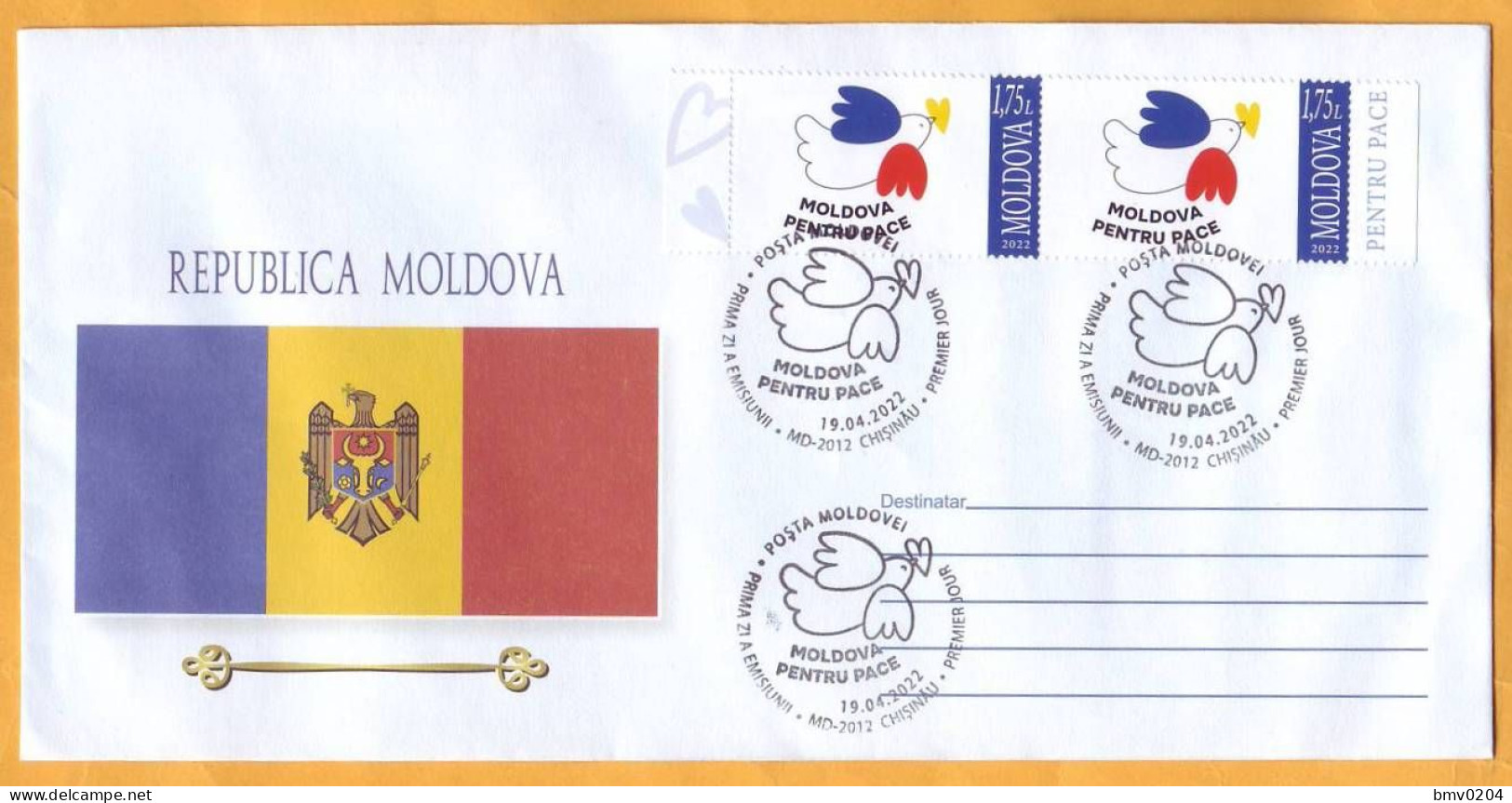 2022  Moldova Moldavie  Private FDC „MOLDOVA FOR PEACE” Ukraine - Post