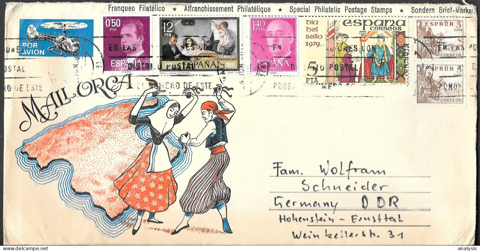 Spain Mallorca Illustrated Cover Mailed To Germany 1980. Folk Dance - Briefe U. Dokumente