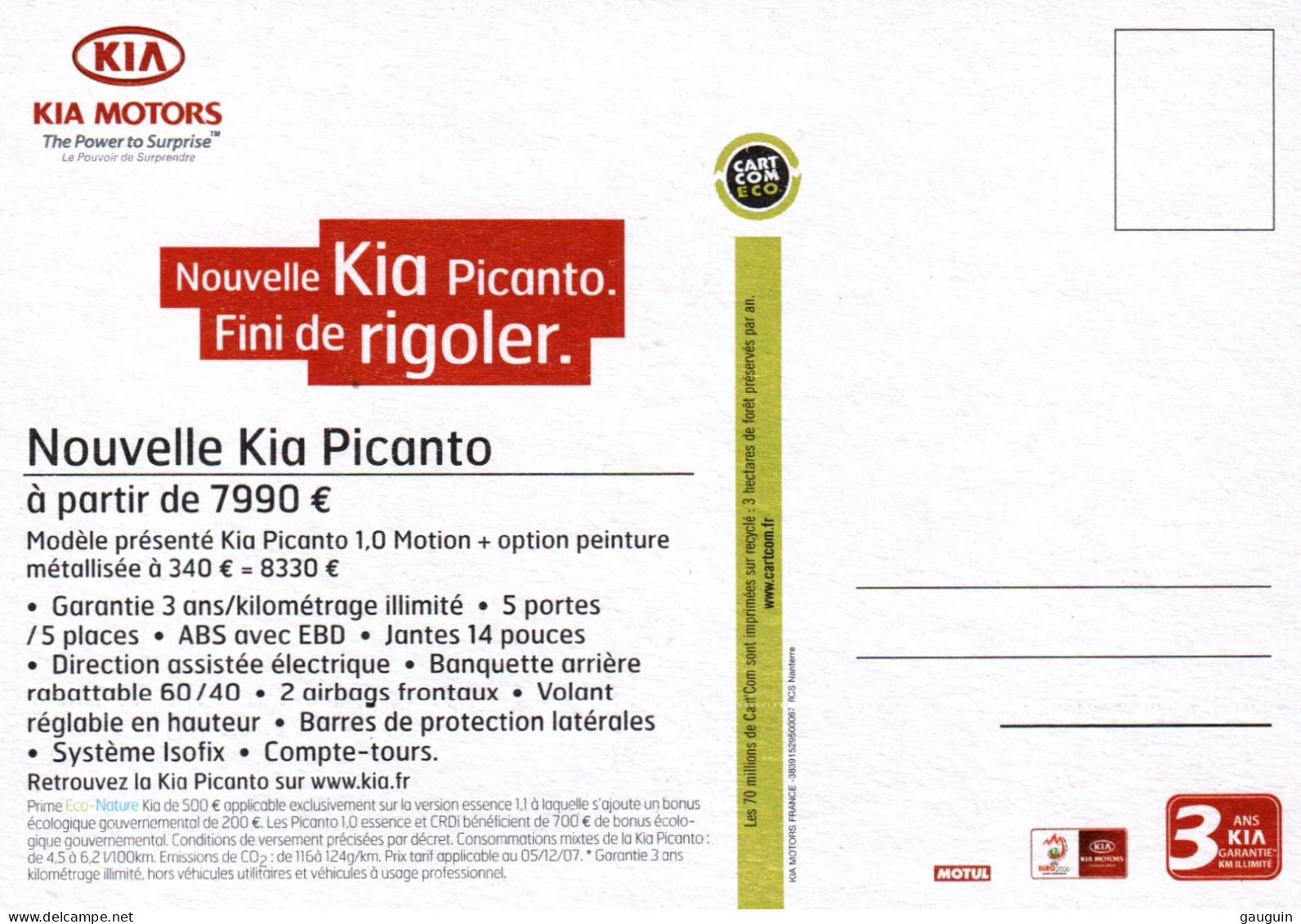CPM - KIA MOTORS - Campagne Série Limitée "Kia Picanto Meetic" ... LOT 2 CP / Edition Car'com - PKW