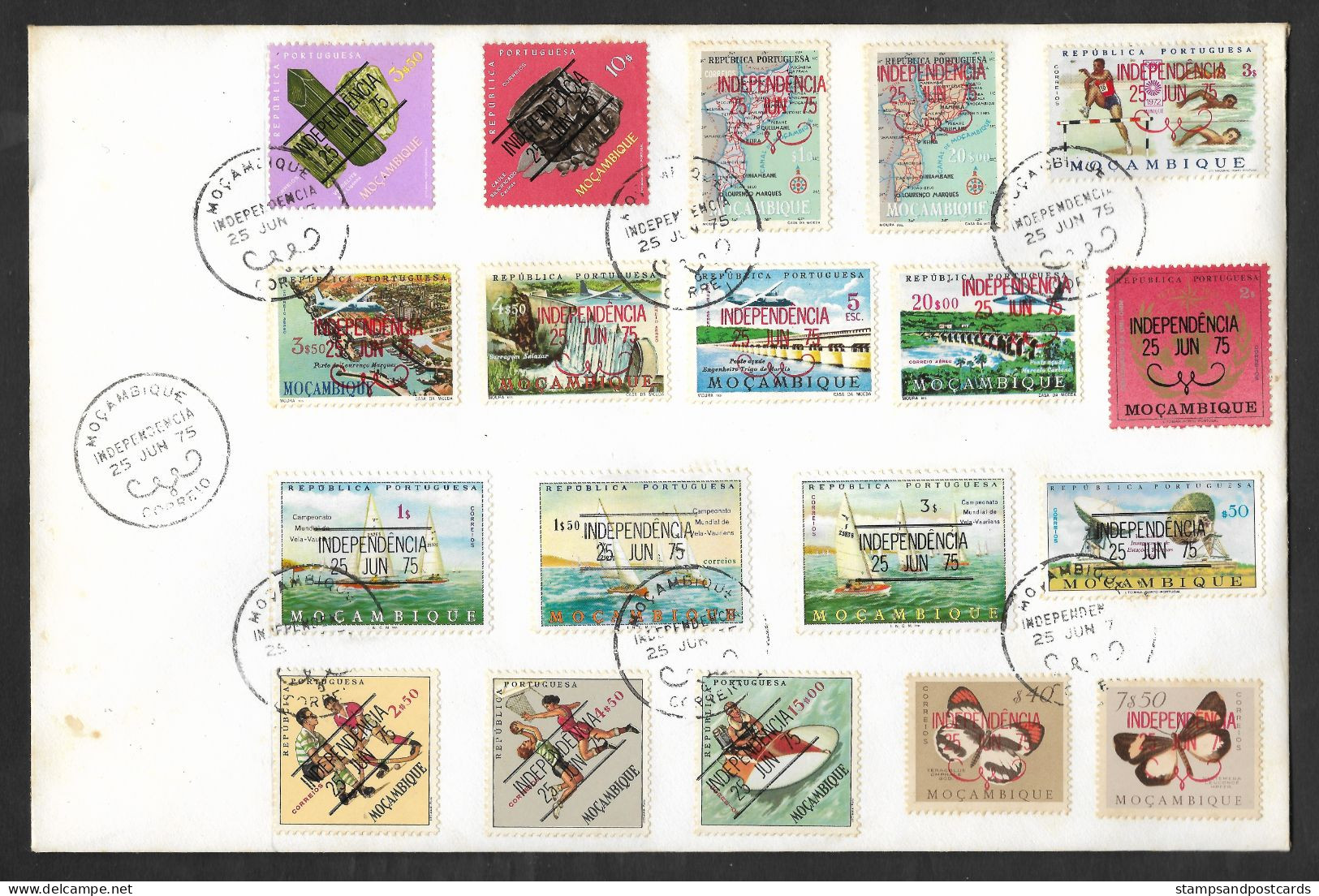 Mozambique Rare FDC Série Complete Surcharge Indépendance 1975 Independence Overprint Complete Set FDC Moçambique - Mozambique