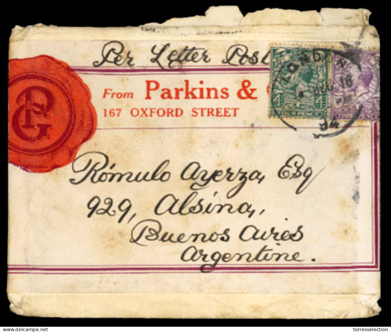 GREAT BRITAIN. 1917. London To Argentina. Letter Post Rate/ilustrated Bag. - ...-1840 Préphilatélie