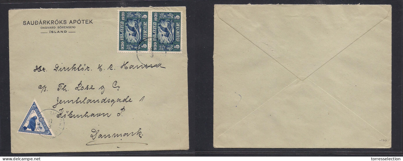 ICELAND. 1930 (8 March) Sandarkrokur - Denmark, Cph. Air Multifkd Comm Issue Envelope. Fine. - Sonstige & Ohne Zuordnung