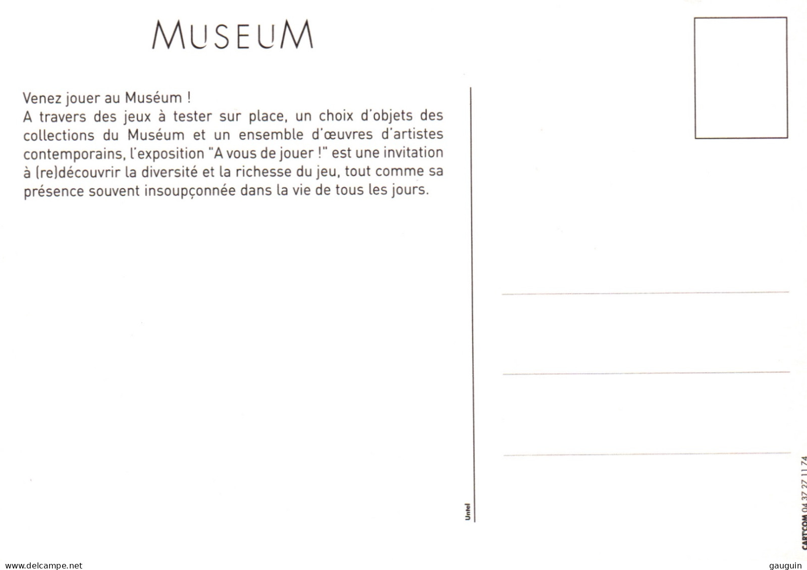 CPM - JEU De CARTES - EXPO Au Muséum De LYON - Edition Cart'Com - Cartas