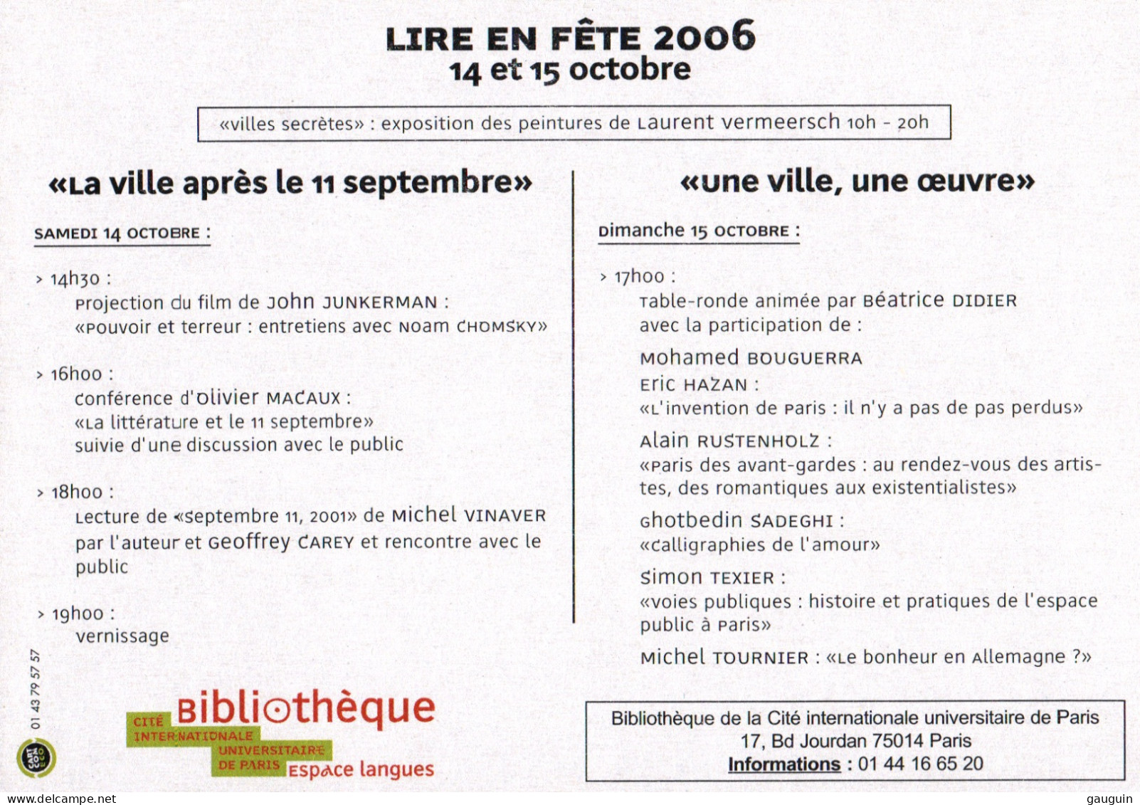 CPM - BIBLIOTHÈQUE - Cité Internationale Universitaire De PARIS - "Lire En Fête 2006" - Edition Cart'com - Libraries