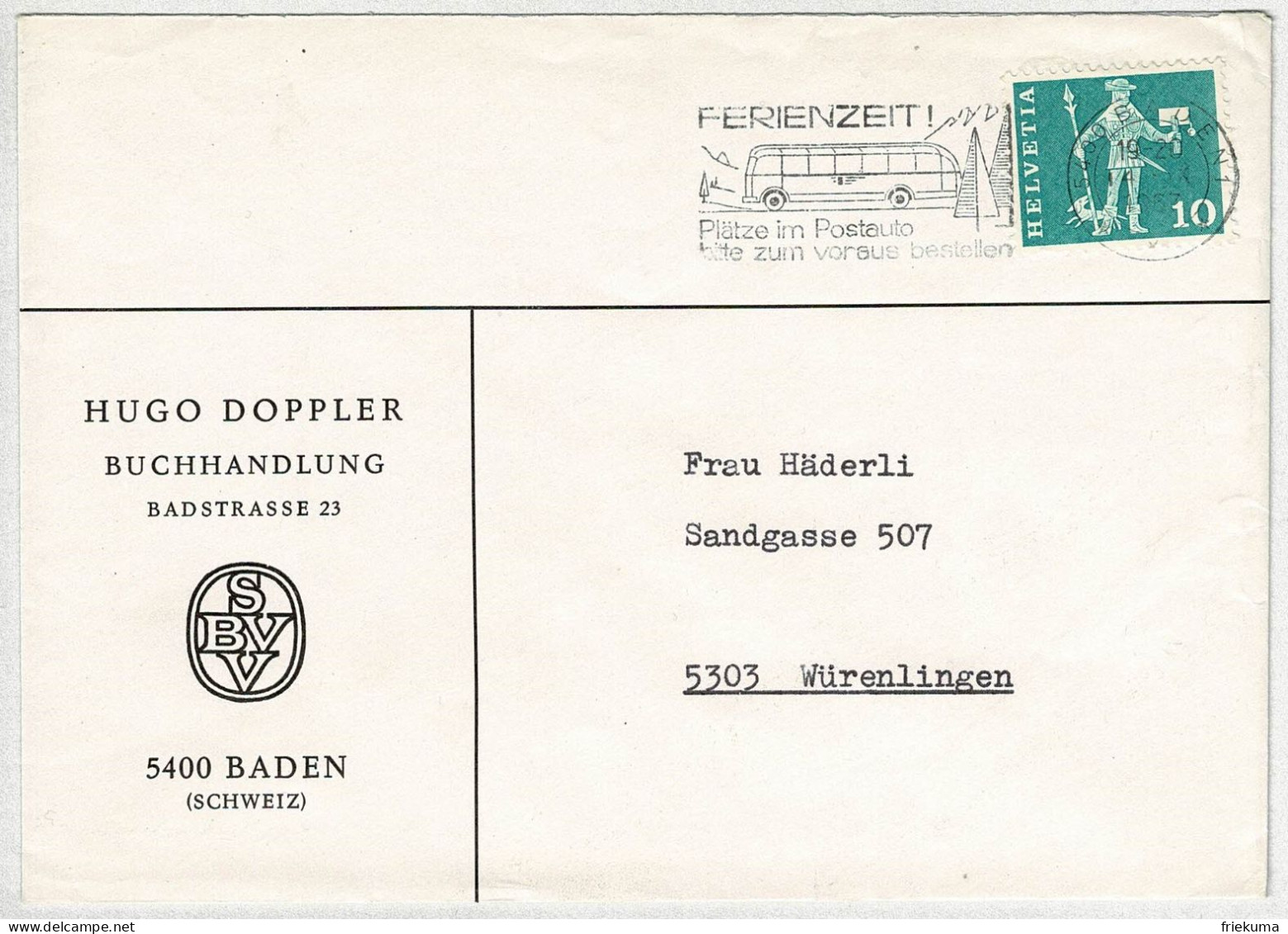 Schweiz / Helvetia 1967, Brief Baden - Würenlingen, Postauto / Postbus - Busses