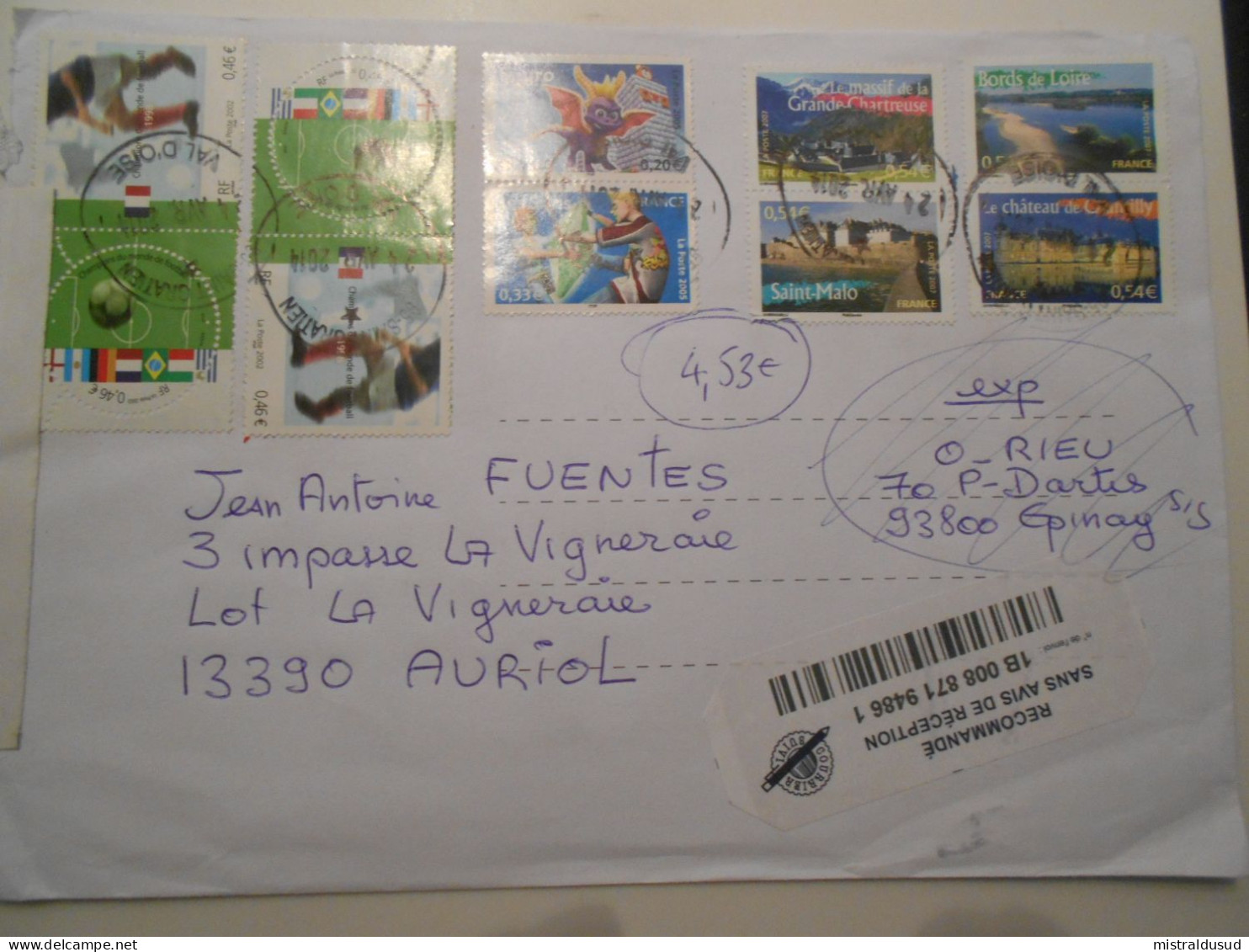 France , Lettre Recommandee De Saint-gratien 2014 Pour Auriol - Storia Postale