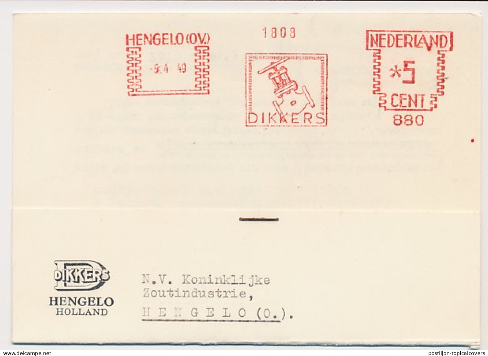 Meter Card Netherlands 1949 Valve - Hengelo - Autres & Non Classés