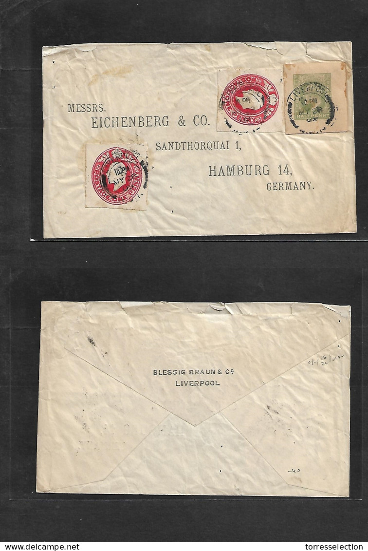 Great Britain - Stationery. 1909 (28 May) Liverpool - Germany, Liverpool. Multifkd Cut-out Envelope. Fine. - ...-1840 Prephilately