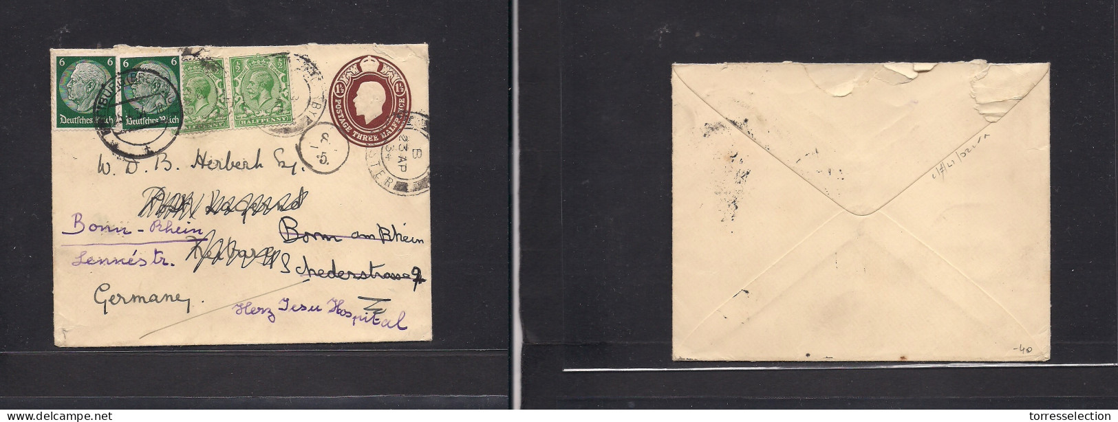 Great Britain - Stationery. 1934 (23 Apr) Chester - Freiburg, Germany (25 Apr 34) Forwarding Locally. 1/2d Brown Stat En - ...-1840 Voorlopers