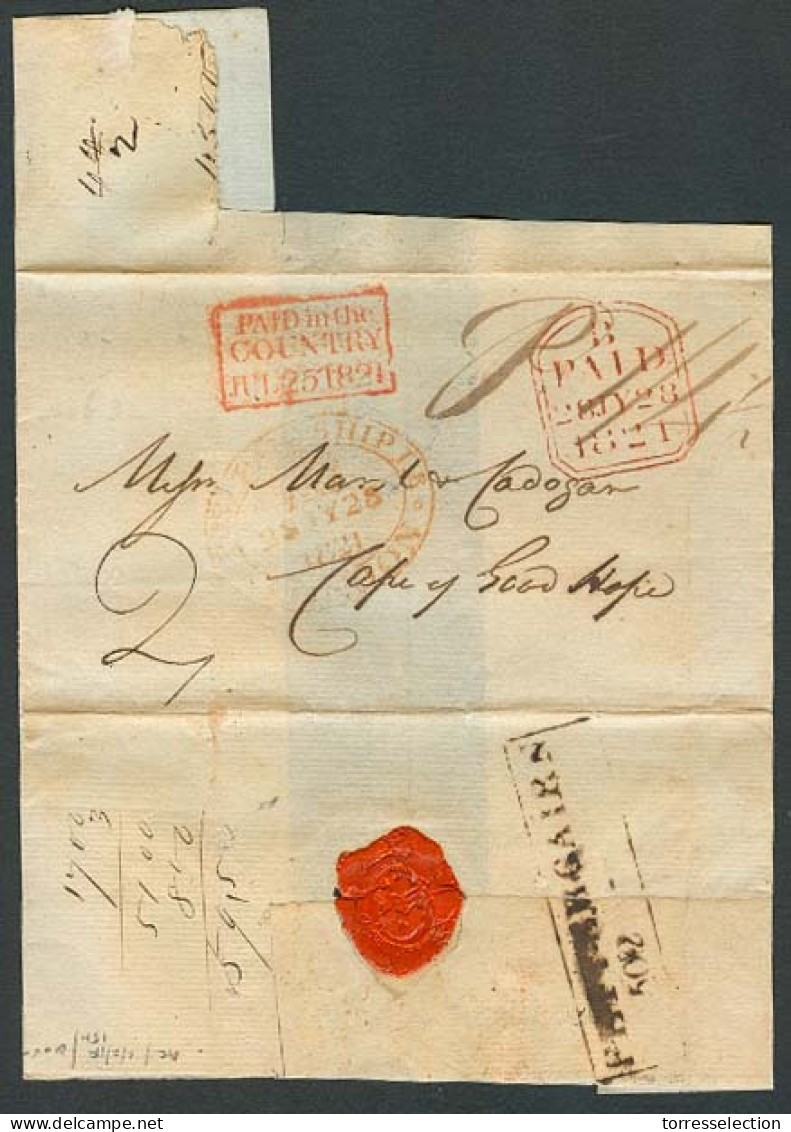 GREAT BRITAIN. 1821 (28 July). Fettergairn / London - South Africa / CGH. E Red Oval Post Paid Ship Letter + Boxed Paid  - ...-1840 Préphilatélie